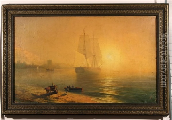 Shoreline At Twilight Oil Painting - Aleksei Matveevich Prokofiev