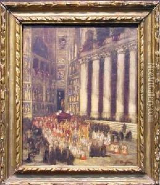 Procession In The Cathedral Oil Painting - Jacques-Edouard Dufeu
