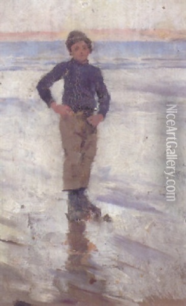 Boy On A Beach Oil Painting - Stanhope Forbes