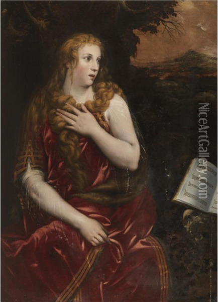 Mary Magdalene In A Landscape Oil Painting - Gillis Coignet