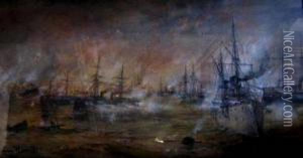 Naval Skirmish Oil Painting - Lucien Whiting Powell