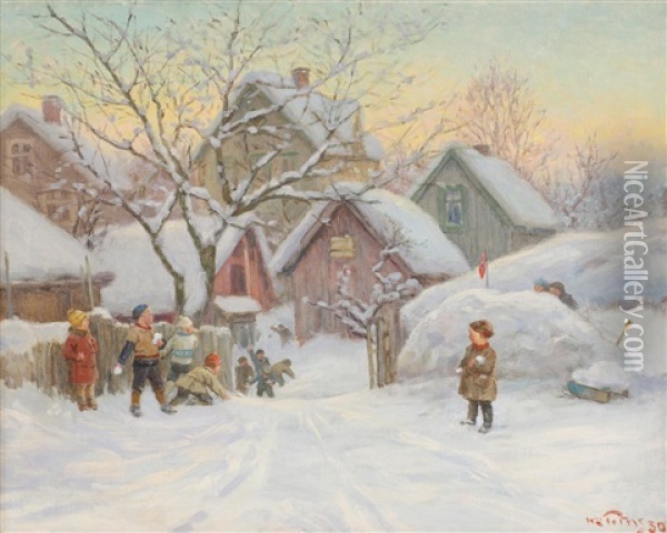 Sneballkrig Oil Painting - Wilhelm Otto Peters