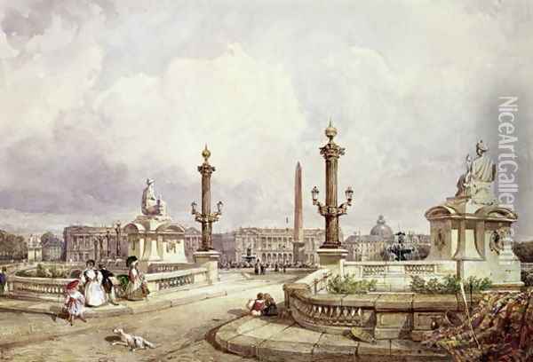 The Place de la Concorde, c.1837 Oil Painting - William Wyld