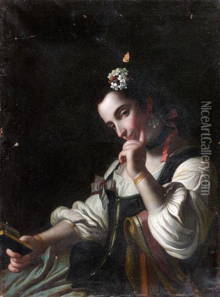 Jeune Femme Pensive Tenant Un Livre Oil Painting - Felice Boscaratti