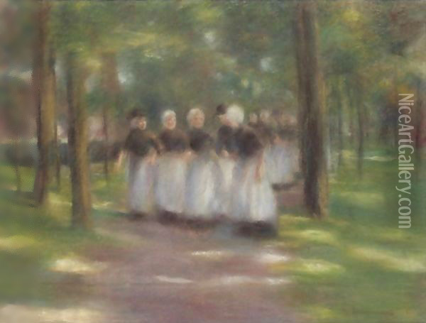 Sunday Afternoon In Laren - Alley With Girls Oil Painting - Max Liebermann