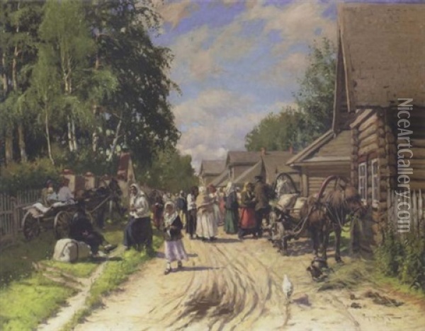 Russian Provincial Village Oil Painting - Alexandr Vladimirovich Makovsky