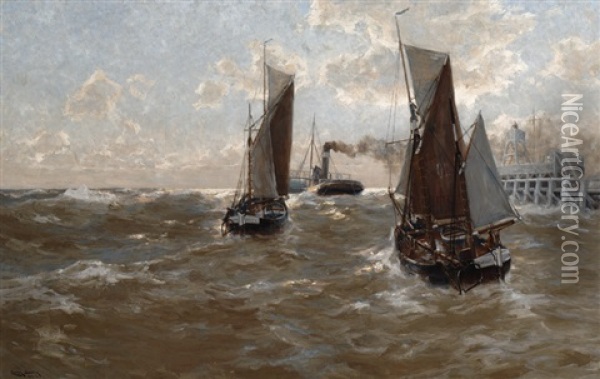 Ships Near Ostend Oil Painting - Erwin Carl Wilhelm Guenther