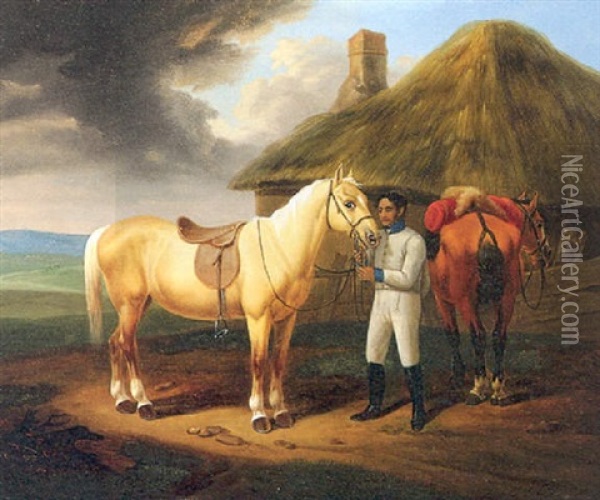 Rast Der Pferde Oil Painting - Johann Baptist Dallinger von Dalling the Younger