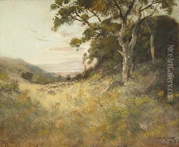 A Shepherd And His Flock Oil Painting - William Keith