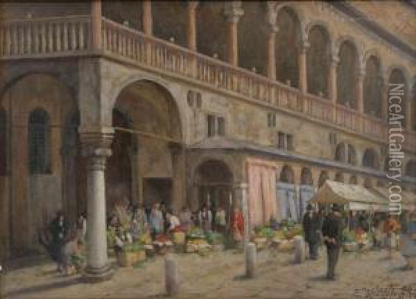 Bloemenmarkt Op Het San Marco-pleinte Venetie Oil Painting - Giuseppe Vizzotto Alberti