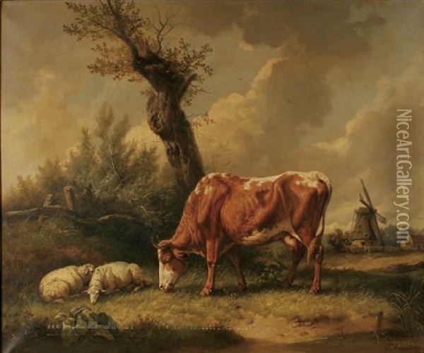Pastoral Scene With Sheep And Cows Oil Painting - Wilhelm Melchior