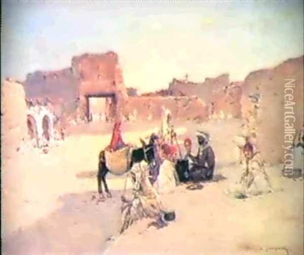 Scene De Village En Orient Oil Painting - Maurice Bompard