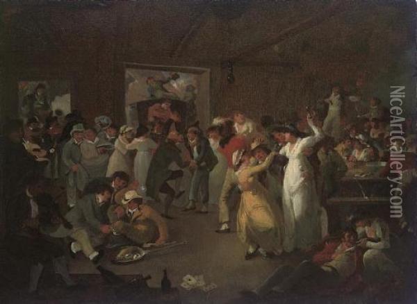 Sailors Carousing In The Long Room At Portsmouth Oil Painting - Julius Caesar Ibbetson