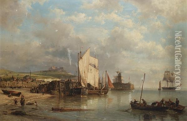 A Harbour Scene At Low Tide Oil Painting - Hermanus Koekkoek