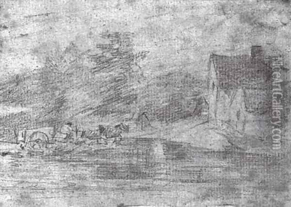 Willy Lots' Cottage, near Flatford Mill, with a horse drawn cart Oil Painting - John Constable