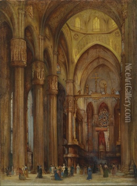 Blick In Den Mailander Dom Mit Dem Altare Privilegata, Im Hintergrund Der Hochaltar Von Pellegrino Tibaldi Oil Painting - Franz Alt