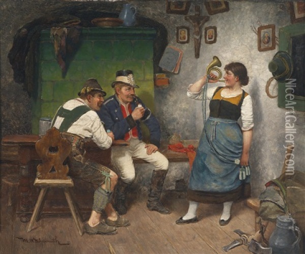 Das Horn Des Postillons Oil Painting - Maximilian Wachsmuth