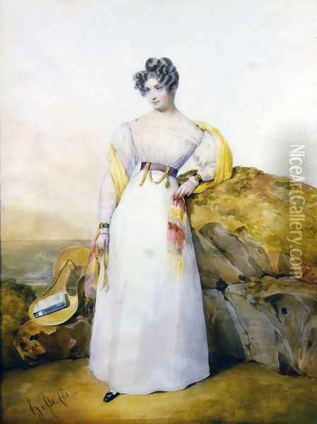 Portrait of a lady in a landscape Oil Painting - Henri Joseph Hesse