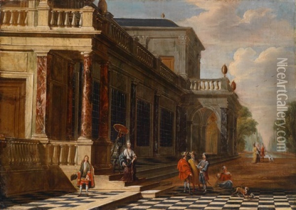 Elegante Gesellschaft Vor Einem Palast Oil Painting - Jacob Ferdinand Saeys