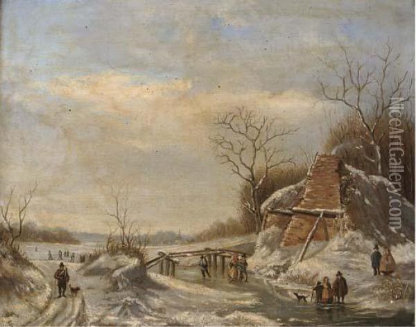 The Frozen Canal Oil Painting - Charles Henri Leickert