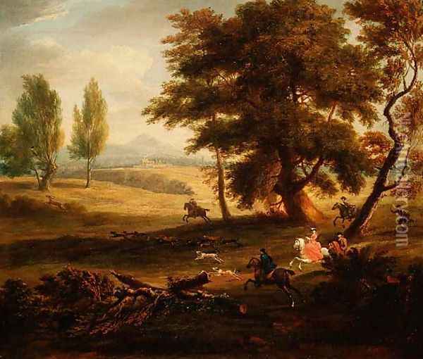 Hunting Party in an Extensive Landscape Oil Painting - James Ross