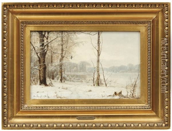 Winterlandschaft Mit Zugefrorenem See Oil Painting - Alexander Schmidt