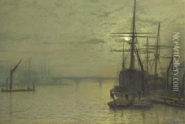 The Thames Below Bridge Oil Painting - John Atkinson Grimshaw