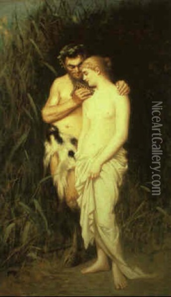 Pan With A Nymph Oil Painting - Otto Biermer