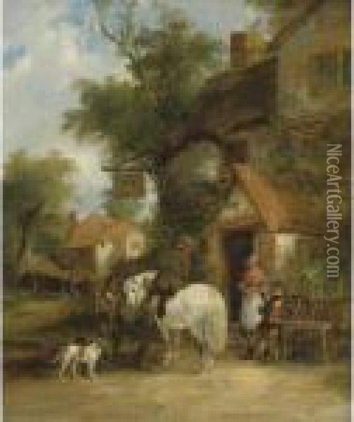 Outside The Crown Inn Oil Painting - Snr William Shayer