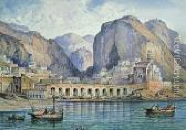 A View Of Atrani; A View Of Ischia (a Pair) Oil Painting - Gabriele Carelli