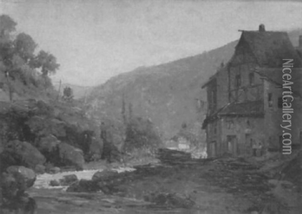 Gebirgslandschaft Mit Einem Fachwerkhaus Am Flus Oil Painting - Gustave Mascart