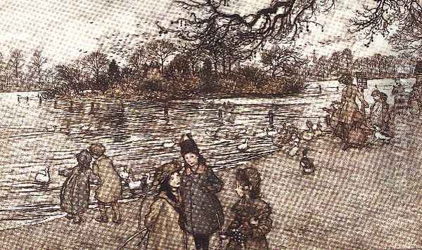 The island on which all the birds are born from Peter Pan in Kensington Gardens by J.M. Barrie, 1906 Oil Painting - Arthur Rackham