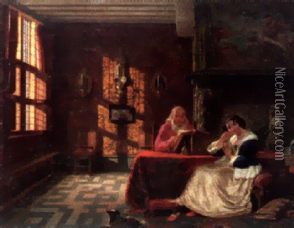 The Reading Oil Painting - Philippe-Jacques van Bree