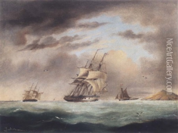 Sailing Off The Coast Oil Painting - Ioannis (Jean H.) Altamura