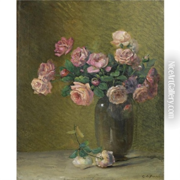 Pink Roses On A Table Oil Painting - Charles Porter