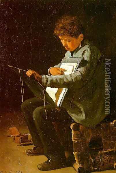 Seated Boy with a Portfolio 1857 Oil Painting - Francois Bonvin