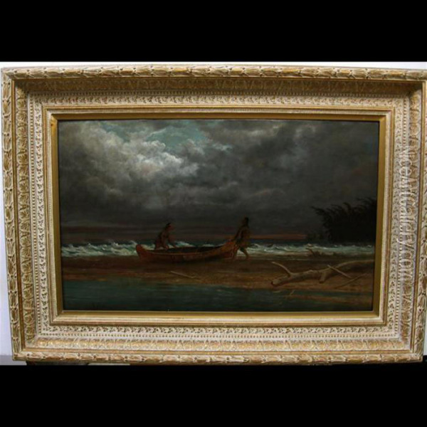 Moonlight North Shore Lake Superior Oil Painting - Thomas Mower Martin