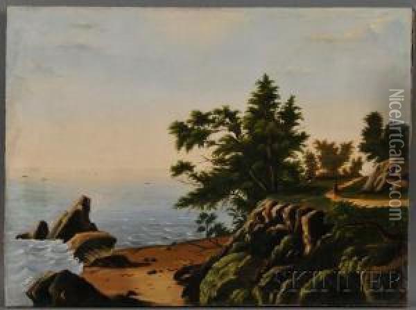 On The Beverly Coast, 
Massachusetts. Oil Painting - John Frederick Kensett