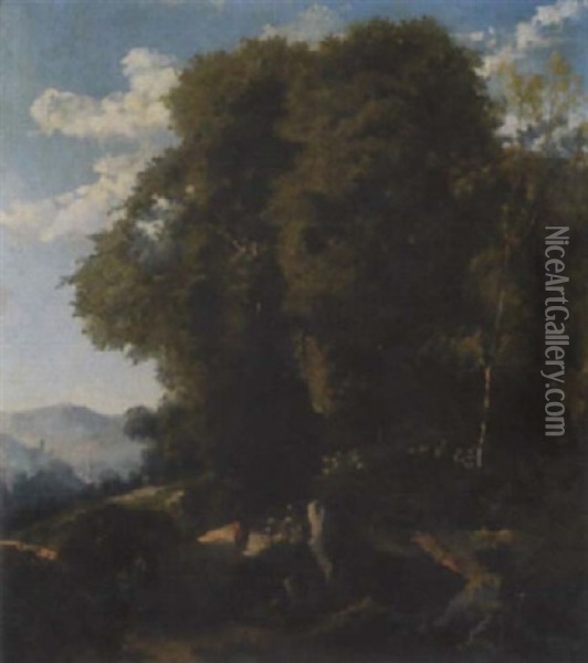 Bewaldete Landschaft Mit Personenstaffage Oil Painting - Otto Froelicher