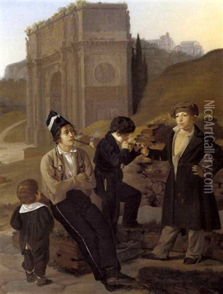 Drenge, Der Ryger Tobak, Scene Fra Rom Oil Painting - Detlev Konrad Blunck