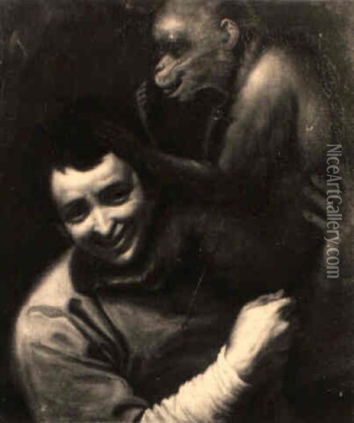 Ein Knabe Wird Von Einem Affen Gelaust Oil Painting - Annibale Carracci