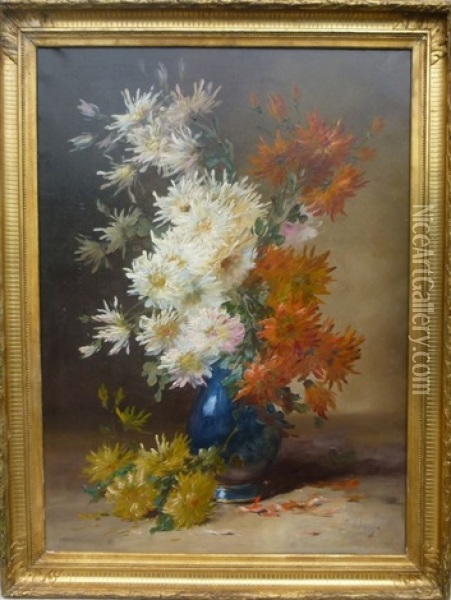 Vase De Chrysanthemes Oil Painting - Emile Godchaux
