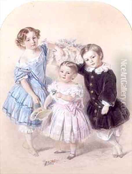 Portrait of three young children Oil Painting - Josiah Gilbert