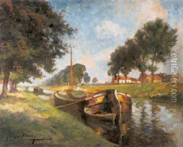Canal En Flandre Oil Painting - Georges (Ferdinand) Lemmers
