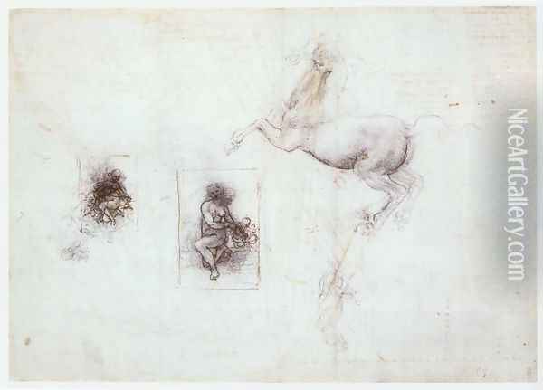 Studies of Leda and a horse Oil Painting - Leonardo Da Vinci