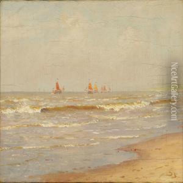 Sailing Ships Off Shore On A Summer Day Oil Painting - Carl Martin Soya-Jensen