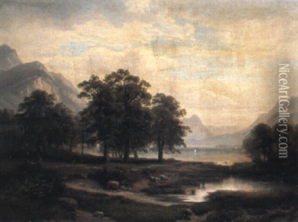 Kuhe In Bewaldeter Landschaft Oil Painting - Carl Maria Nicolaus Hummel