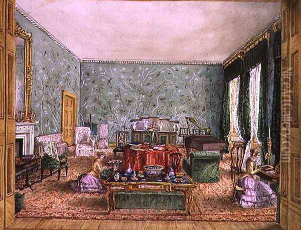 The Drawing Room at Meesdenbury, f13 from An Album of Interiors, 1843 Oil Painting - Charlotte Bosanquet