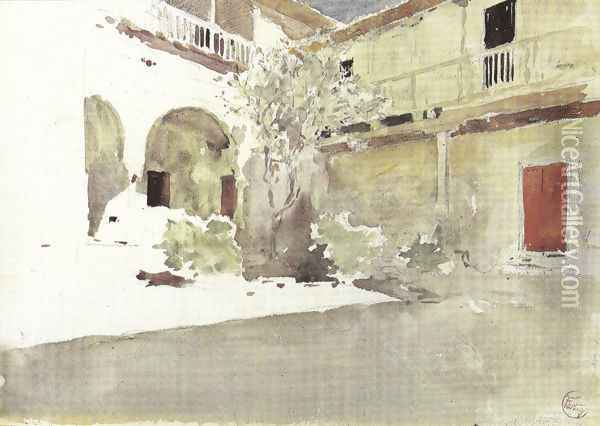 The courtyard of the house of Pilate, Seville Oil Painting - Mariano Jose Maria Bernardo Fortuny y Carbo