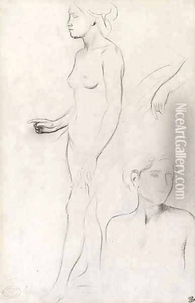 A nude Study for the Figure of Semiramis and futher Studies for her Hand and the Head and Shoulders of an Attendant Oil Painting - Edgar Degas